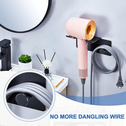 Hair Dryer Holder Wall Mounted, Blow Dryer Holder Adhesive, Metal Hairdryer Holder for Bathroom, Hair Tool Organizer with Plug&Cord for Cabinet Bathroom Bedroom Barber Shops (Rose Gold)