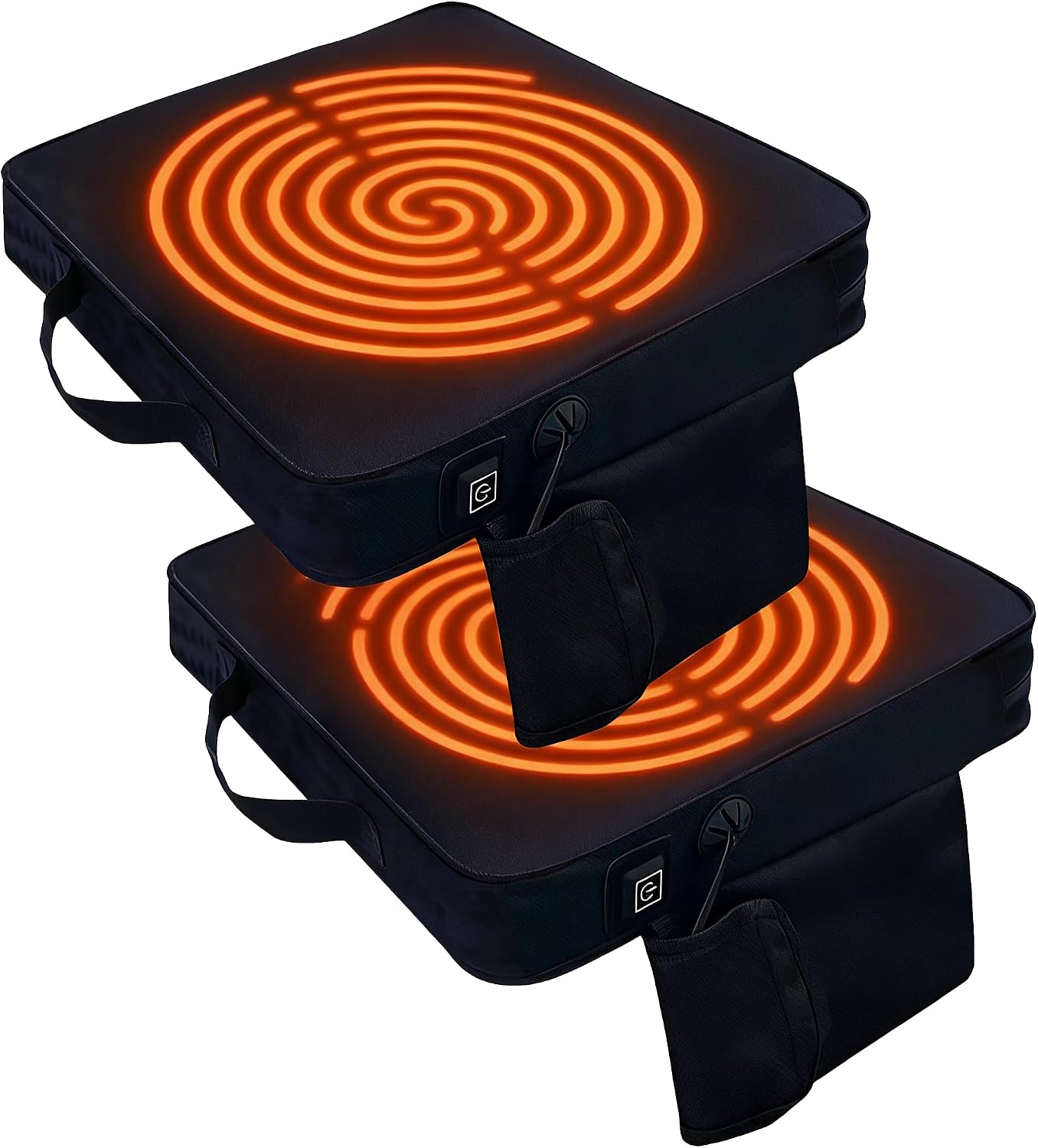 2 Pack Heated Black Stadium Seat Cushions for Bleachers, Extra Thick 2.4" Waterproof 600D Oxford Cushion with Handle & Zipper, Portable Indoor Outdoor for Sports Events, Office Chairs, Beaches