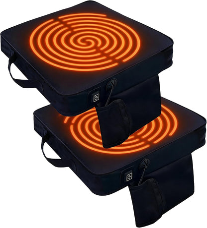 2 Pack Heated Black Stadium Seat Cushions for Bleachers, Extra Thick 2.4" Waterproof 600D Oxford Cushion with Handle & Zipper, Portable Indoor Outdoor for Sports Events, Office Chairs, Beaches