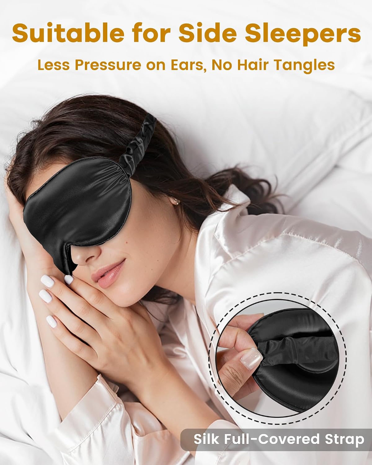BeeVines 22 Momme Silk Sleep Mask, 3D Contoured Eye Masks for Women (Black) | Luxury 100% Pure Silk Eye Cover for Sleeping, 3D Contoured Eye Shade for Lash Extensions, Zero Eye Pressure & Blackout