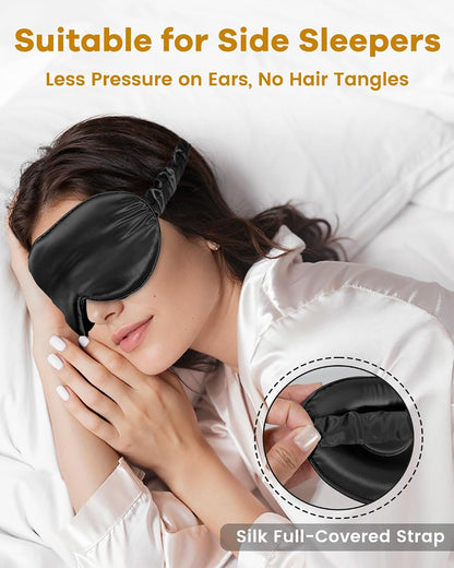 BeeVines 22 Momme Silk Sleep Mask, 3D Contoured Eye Masks for Women (Black) | Luxury 100% Pure Silk Eye Cover for Sleeping, 3D Contoured Eye Shade for Lash Extensions, Zero Eye Pressure & Blackout