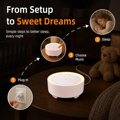 Kipcush White Noise Machine for Sleeping, Baby & Adults, High-Fidelity Non-Looping Sounds, Sleep Sound Machine with Dimmable Night Light, USB Powered, Memory Function, Home, Nursery & Travel