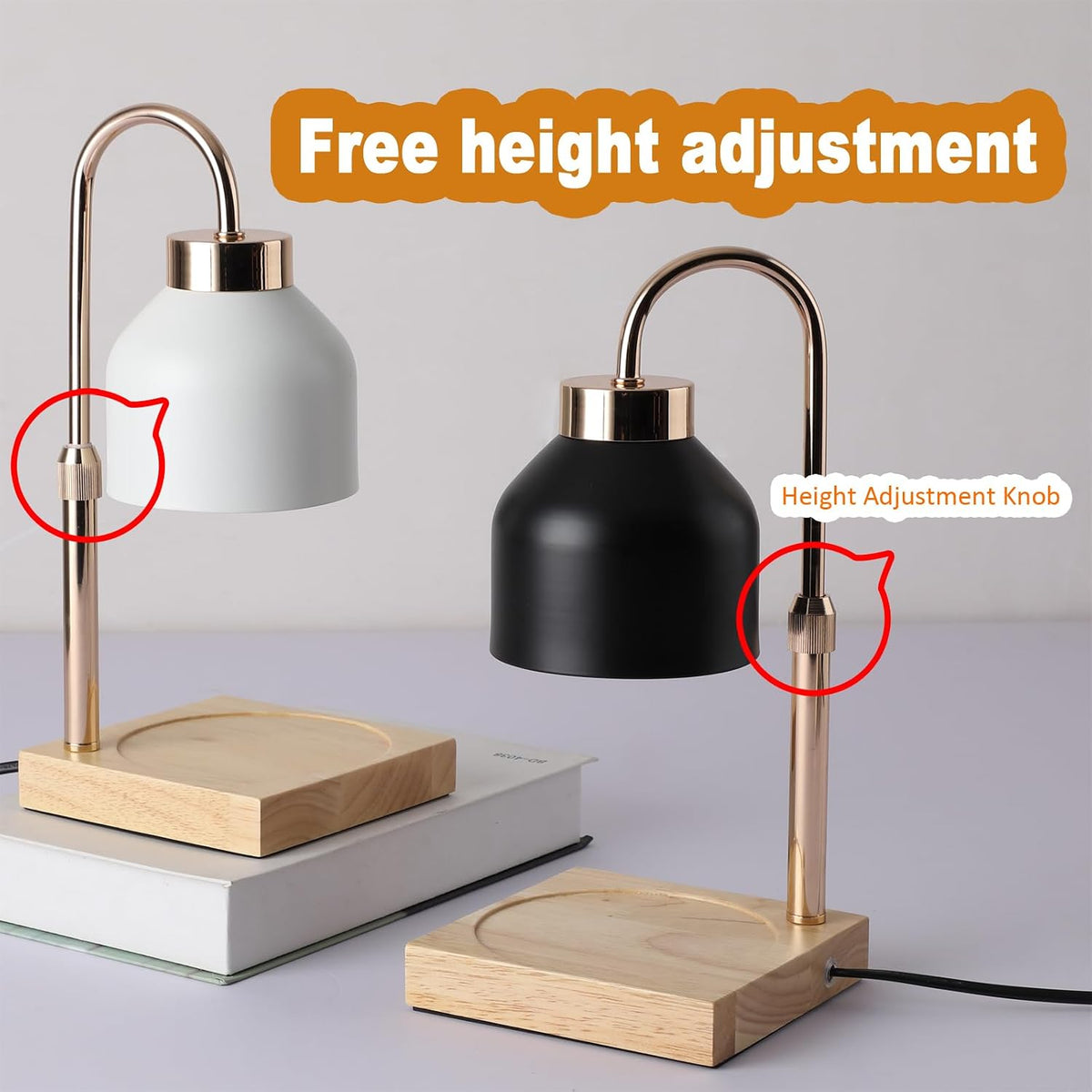 ANFOOS Candle Warmer Lamp with Timer and Dimmer, Adjustable Height Flameless Wax Melter for Jar Candles, 4-Level Brightness Control Electric Candle Warmer with 2 Bulbs, Home Decor Gift