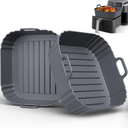 Silicone Air Fryer Liners 2 Pack, Reusable Liners Compatible for Ninja Foodi DZ201, DZ401, DZ550, COSORI, Chefman, Instant Air Fryer, and 6-in-1 8-10QT Air Fryer Baskets