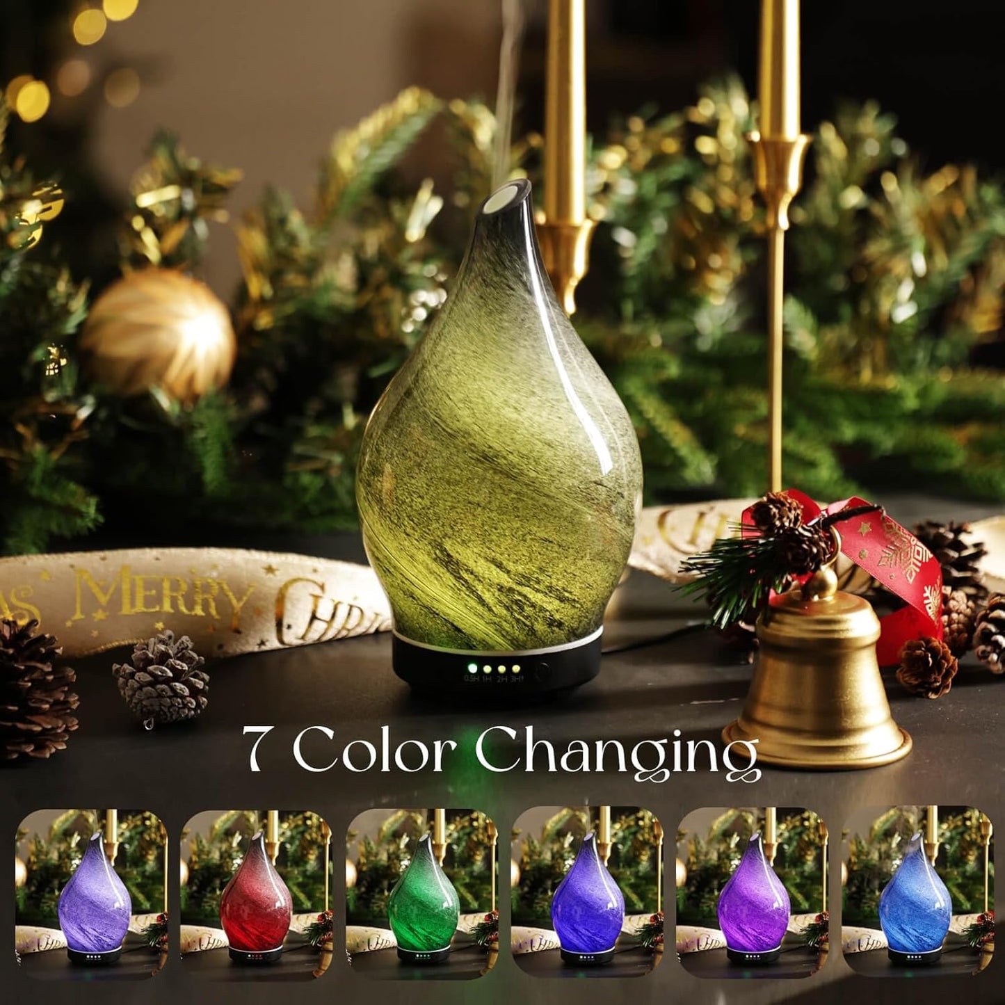 Porseme Oil Diffuser 3D Glass Aromatherapy Ultrasonic Humidifier, Air Refresh Auto Shut-Off, Timer Setting, BPA Free for Home Hotel Yoga Leisure SPA Gift 150ml Last 6H - Colors B