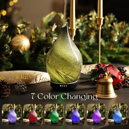 Porseme Oil Diffuser 3D Glass Aromatherapy Ultrasonic Humidifier, Air Refresh Auto Shut-Off, Timer Setting, BPA Free for Home Hotel Yoga Leisure SPA Gift 150ml Last 6H - Colors B