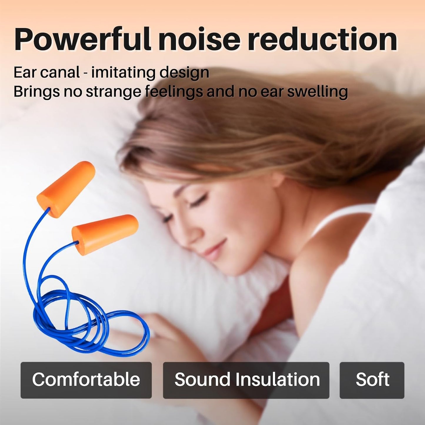 Silicone Corded Ear Plugs, 100 Pairs, SNR 32dB, Orange | Reusable noise reduction earplugs with string. Individually wrapped. For work, construction sites & industrial use.