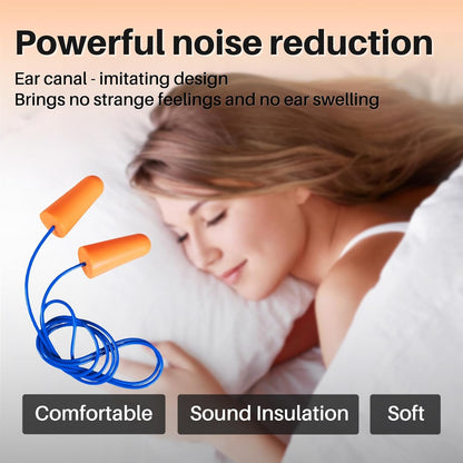 Silicone Corded Ear Plugs, 100 Pairs, SNR 32dB, Orange | Reusable noise reduction earplugs with string. Individually wrapped. For work, construction sites & industrial use.