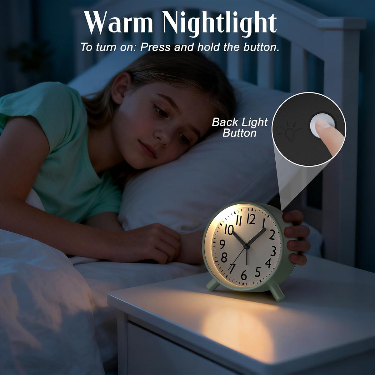 Analog Alarm Clock Night Ligh Battery Operated for Bedroom