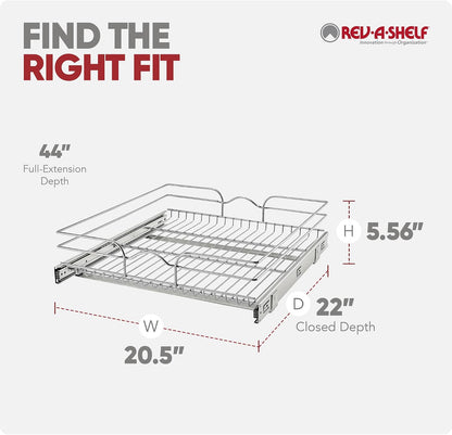Rev-A-Shelf Pullout Organizer for Cabinets, Min Opening Width of 18" | STwo-Tier Steel Shelf for Kitchen or Vanity Cabinet Organization, Heavy Gauge Wire Slide Out Storage Basket, 5WB2-1822CR-1