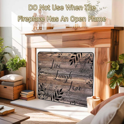 Magnetic Fireplace Cover Brown Rustic Wood Grain Fireplace Screen Decorative Leaves Laugh Love Insulation Fireplace Blocker Blanket Save Energy Fireplace Draft Stopper Covers for Living Room 36x30