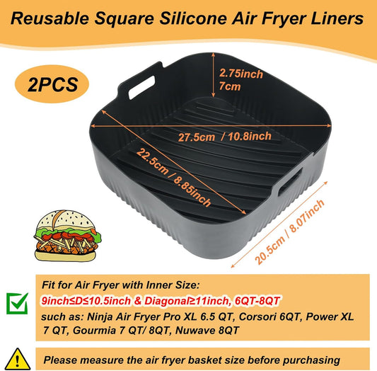 BYKITCHEN 9 Inch Square Reusable Silicone Air Fryer Liners for 6 to 8QT