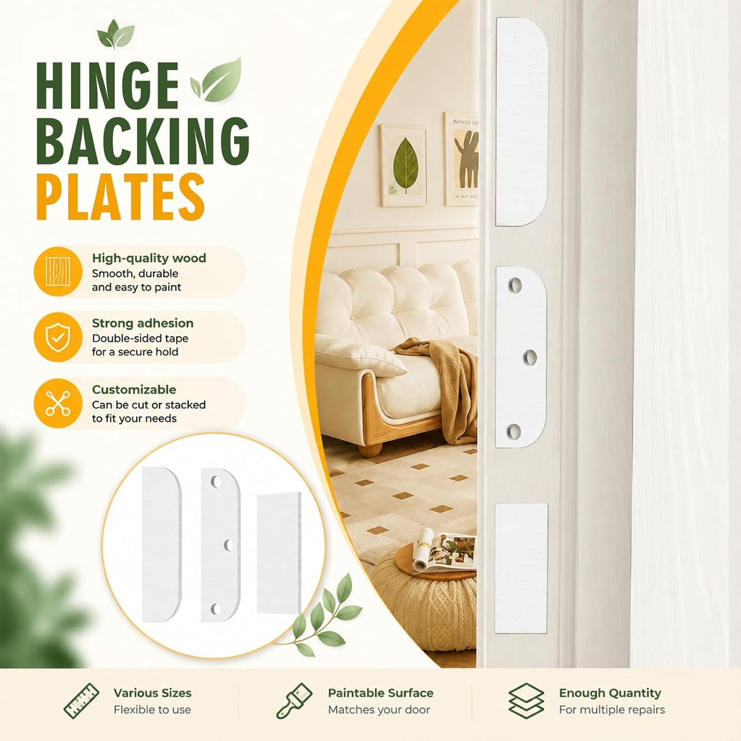 24 Set Wooden Hinge Filler Plates Kit Door Hinge Repair Plate for Kitchen Cabinet Hinges Door Cover Plate Hole Cover Fillers with Double Sided Tape(Log)