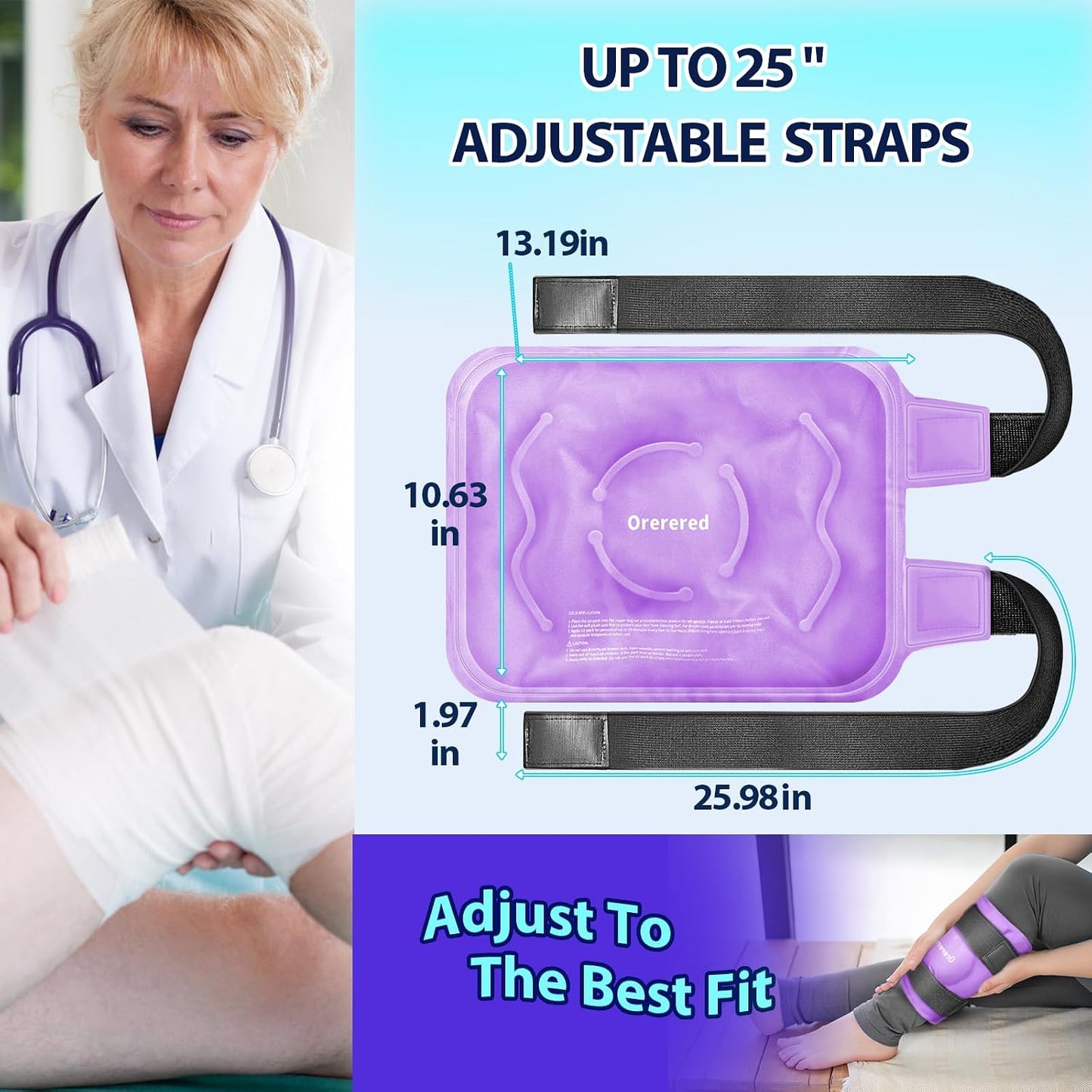 Reusable Cold Ice Packs for Injuries, 3-Piece Set Cold Gel Ice Wrap for Injury Recovery, Alleviate Joint and Muscle Pain (Knee Ice Wrap-Purple)
