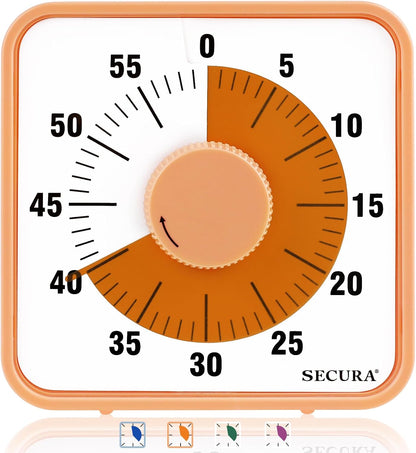 Secura 60-Minute Visual Countdown Timer, 7.5-Inch Oversize Classroom Visual Timer for Kids and Adults, Durable Mechanical Kitchen Timer Clock with Magnetic Backing (Blue)