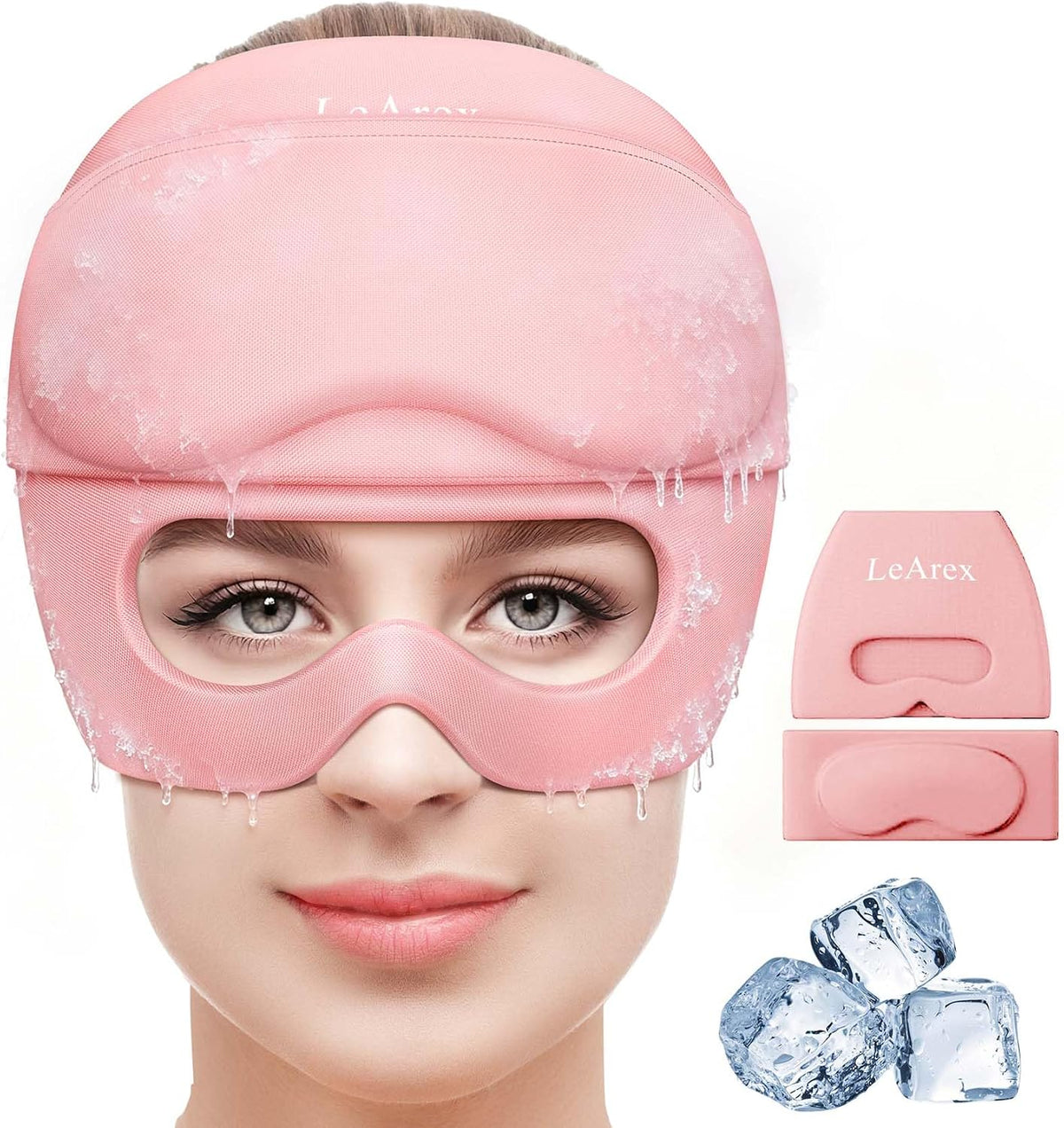 2 in 1 Migraine Relief Cap with Gel Eye Mask, Headache Relief Cap Ice Head Wrap Hot and Cold Therapy Hat Gift for Women for Headache Puffy Eyes Sinus and Tension Stress Relief (Light Purple)