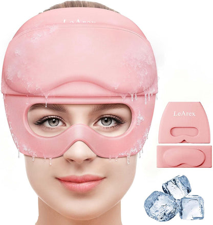 2 in 1 Migraine Relief Cap with Gel Eye Mask, Headache Relief Cap Ice Head Wrap Hot and Cold Therapy Hat Gift for Women for Headache Puffy Eyes Sinus and Tension Stress Relief (Light Purple)
