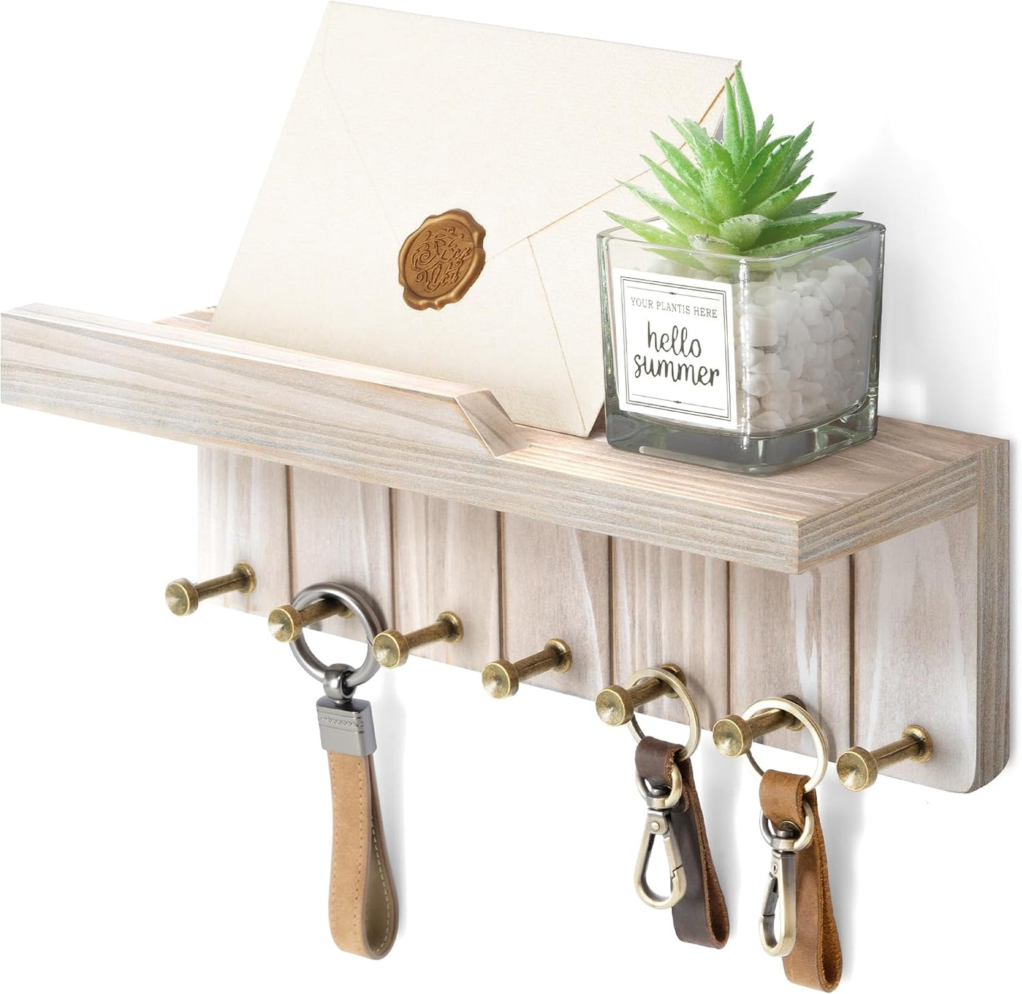 Rebee Vision Key Holder Wall Mount with Shelf for Entryway, Distressed Blue | Key and Mail Holder for Wall, Shelf, 4 Key Hooks, Farmhouse Decor, Room Decor Aesthetic, Compact Home Storage, Wall Organizer