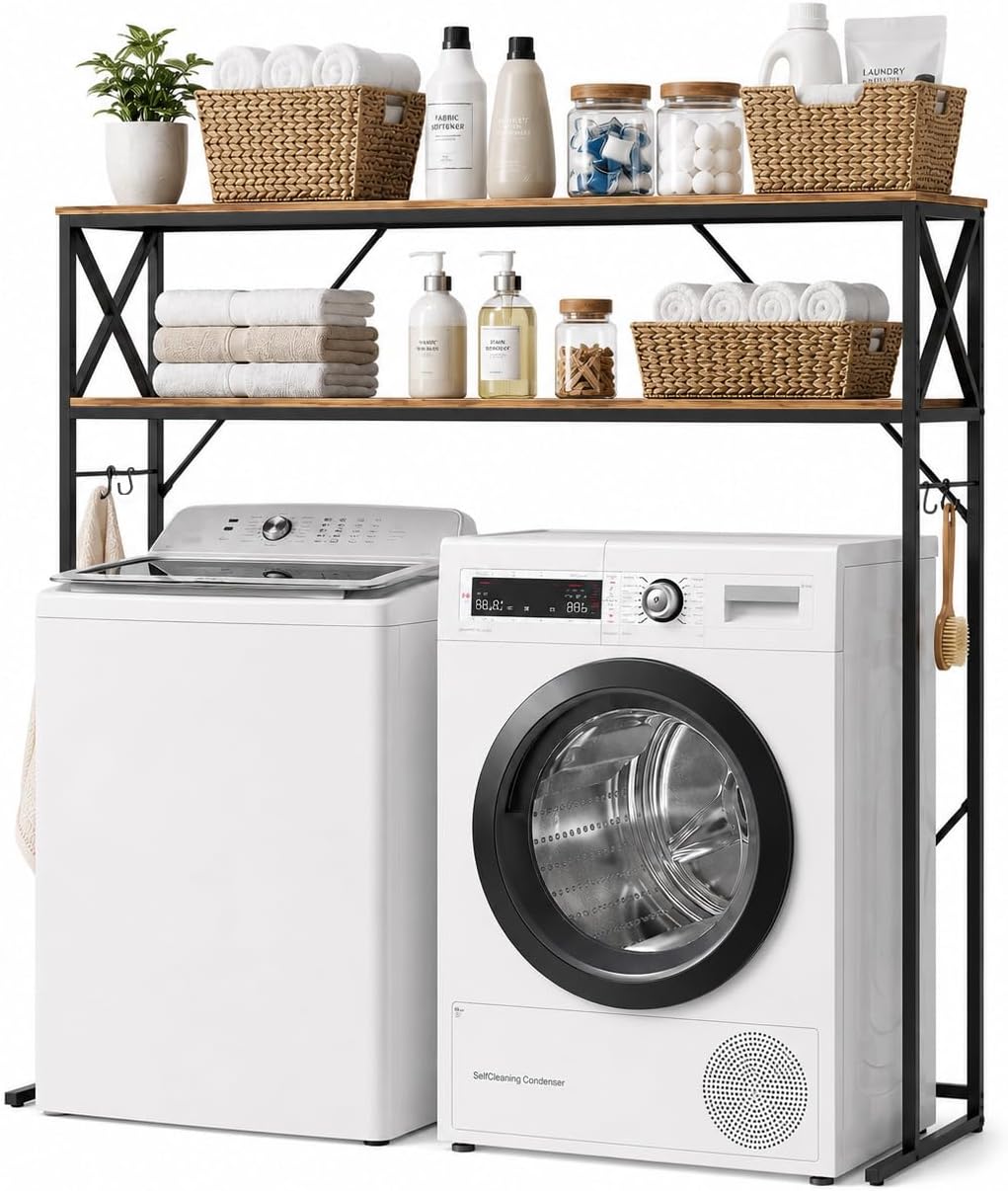 FIMELLO 2 Tiers Over Washer and Dryer Storage Shelves,Espresso Oak | Freestanding Laundry Room Standing Shelf, Laundry Room Shelves for Front & Top Load , 57.1" W x 16.1" DX 59.1 H,