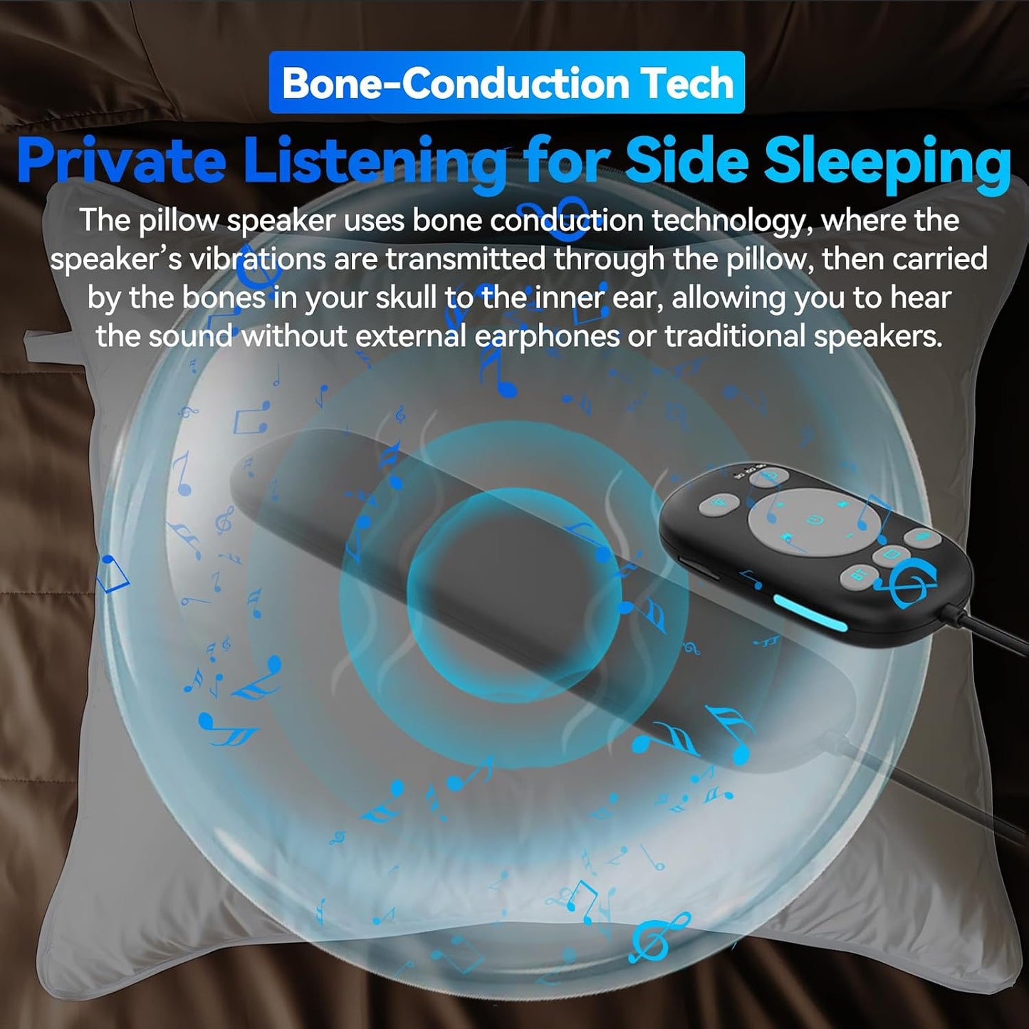 Pillow Speaker for Sleeping w/Remote - Without TF Card, White | Bone Conduction Speaker, 36 Built-in White Noise, Flat Thin Wireless Speaker under Pillow for Side Sleepers, Dusker Sleep Bar