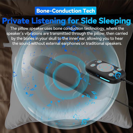 Pillow Speaker for Sleeping w/Remote - Without TF Card, White | Bone Conduction Speaker, 36 Built-in White Noise, Flat Thin Wireless Speaker under Pillow for Side Sleepers, Dusker Sleep Bar