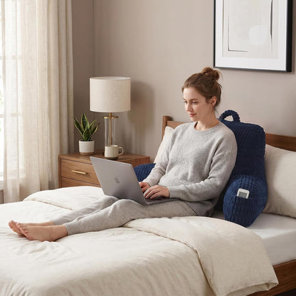 Reading Pillow with Arms for Sitting in Bed,Backrest,White Flannel,M | 17" Backrest Supports Back for College Students,Elbows & Forearms for Dorm Reading,Gaming,Watching TV