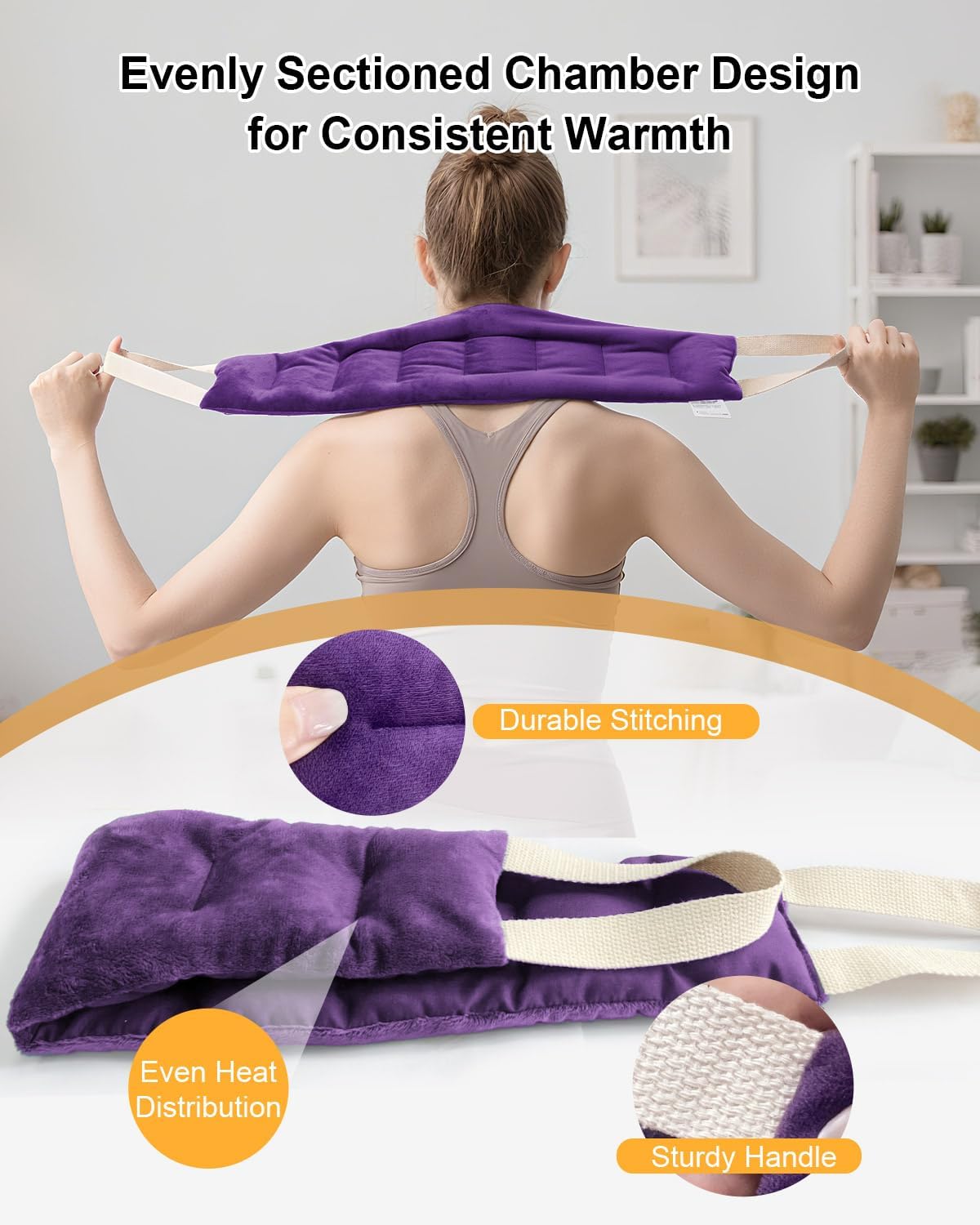 COMOIL Microwave Heating Pad for Neck and Shoulders Back with Handles,Heated Neck Wrap,Reusable Warmer,Moist Hot Packs,Microwavable Weighted Bag,Cold and Warm Compress