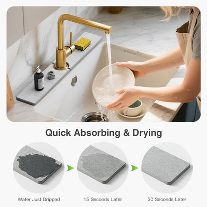 Premium Stone Faucet Mat for Kitchen Sink, 30" x 4" White | Quick Drying & Water Absorbent, Sink Splash Guard Tray for Prevents Moisture Buildup