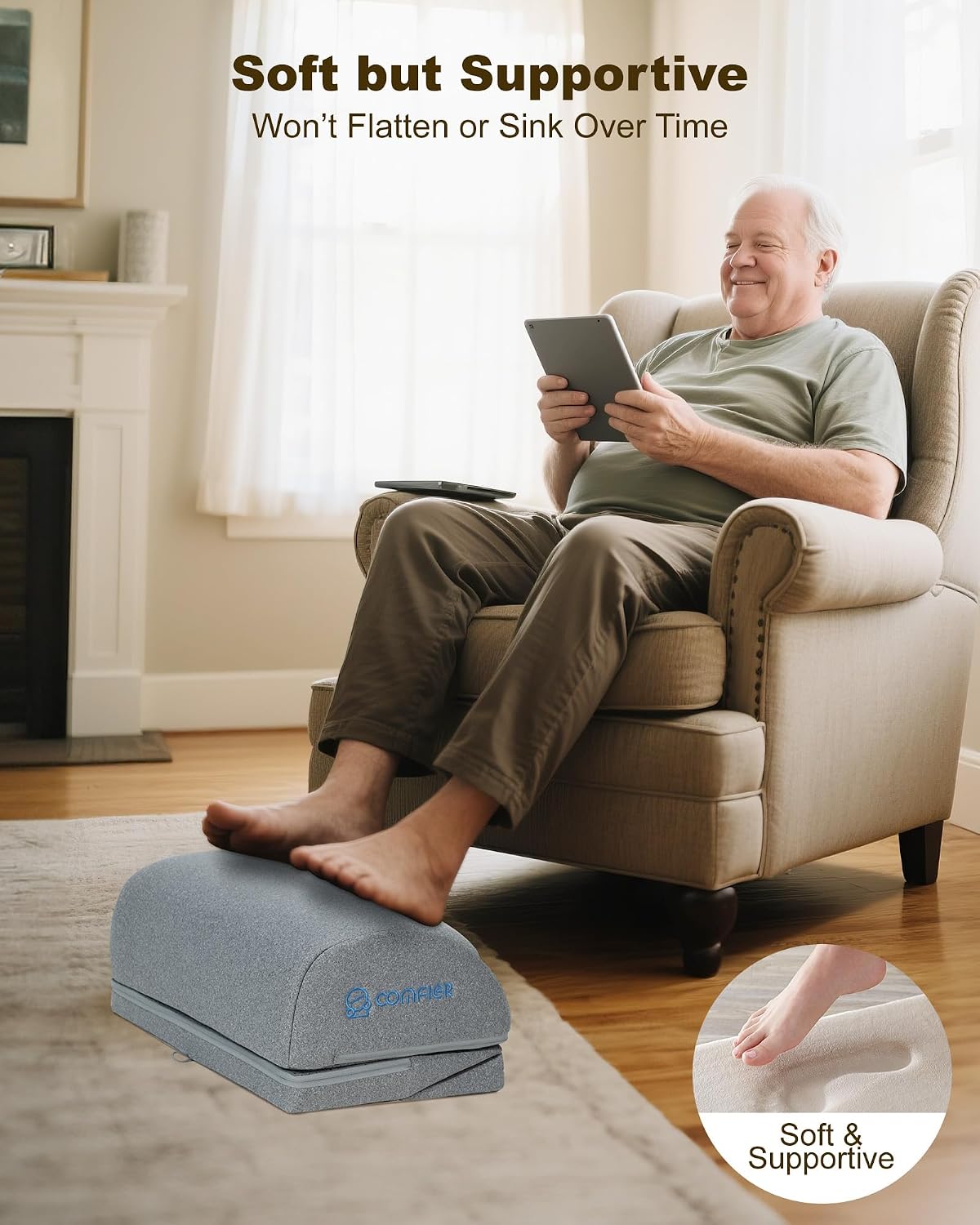 Comfier Under Desk Foot Rest at Work with Heat,Vibration,3 Height Under Desk Foot Rest for Office Chair，Foot Heater Foot Warmer, Ergonomic Heated Footrest,Gaming Chair Footstool,Computer Desk Use