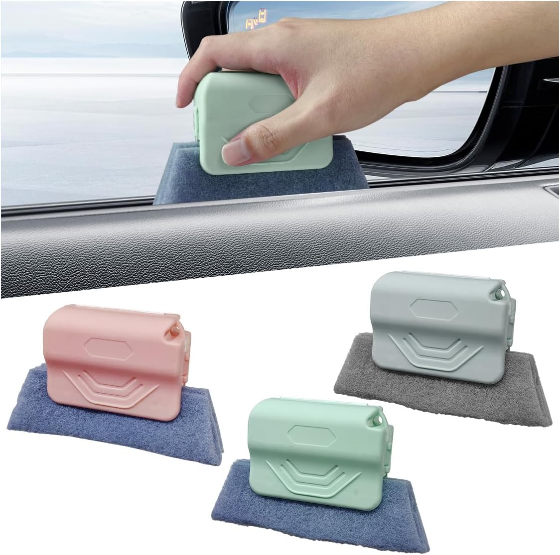 2PCS Magic Window Track Cleaner, Window Groove Cleaning Brush Tools Set, Hand-held Window Track Cleaner, Vehicle Clean Accessory for Sliding Door, Sill, Tile Lines, Shutter, Car Vents (GN&PK)