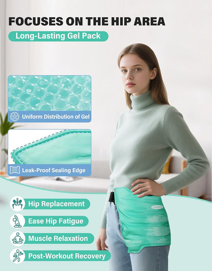 INMAKER Hip Ice Pack Wrap, Reusable Gel Hip Ice Pack After Surgery | Fit Waist to 24.8''-45'', At Least 20min-Lasting-Cold, Flexible & Evenly Cooling, for Inflammation, Swelling, Hip Pain Relief