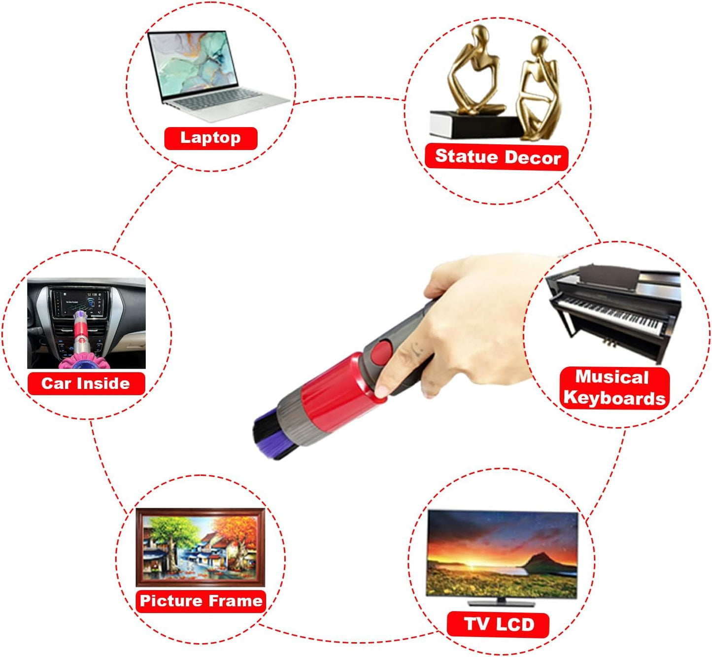 For Dyson V7 V8 V10 V11 V15 Vacuum Accessories & Attachment -Traceless Dust Brush & Dryer Vent Cleaner Kit - Refrigerator Condenser Coil Brush- Flexible Crevice Tool for Small Crevice & Car Detailing