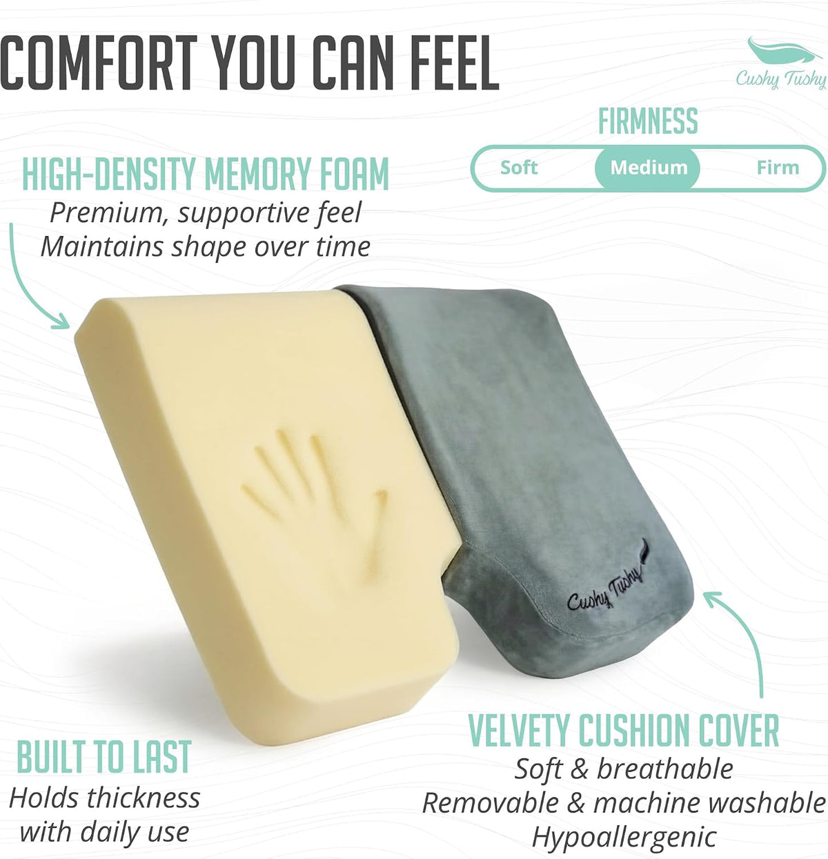 Cushy Tushy Premium Foldable Travel Seat Cushion - for Relief of Lower Back, Sciatic, Butt and Tailbone Pain - for Home & Office Use, Perfect for Travel or Driving - Coccyx Seat Cushion