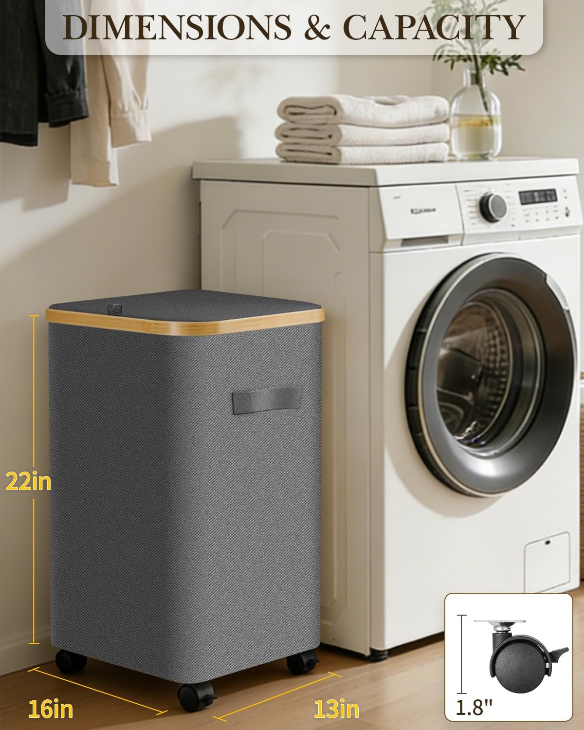 Double Laundry Basket with Wheels and Lid, 150L Clothes Hampers for Laundry | Large Laundry Hamper with 2 Sections & Removable Liner Bags, Rolling Dirty Clothes Basket for Bedroom Bathroom Dorm College