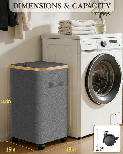 Double Laundry Basket with Wheels and Lid, 150L Clothes Hampers for Laundry | Large Laundry Hamper with 2 Sections & Removable Liner Bags, Rolling Dirty Clothes Basket for Bedroom Bathroom Dorm College