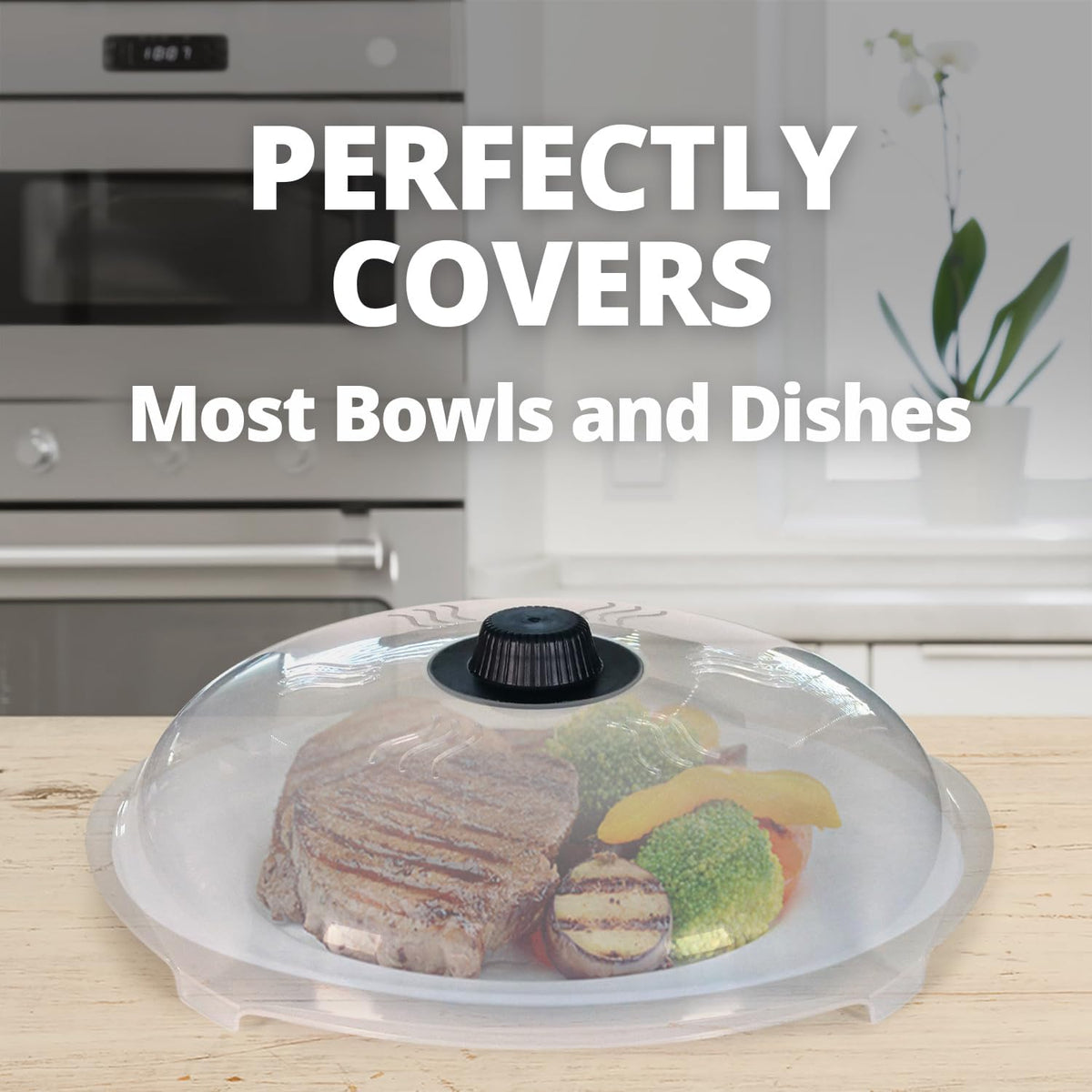 HOVER COVER Tall Magnetic Microwave Splatter Cover for Food, 12 Inch-Black