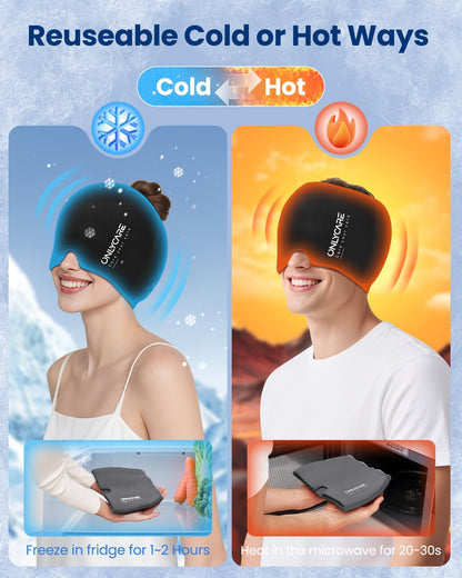 ONLYCARE Migraine Relief Cap, Headache Relief Cold Cap with Odorless Gel | Cooling Hat Head Wrap Soothing Face Ice Pack Mask Products for Tension Stress Hangover & Puffy Eyes, Relaxing Gifts for Women