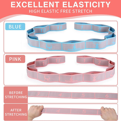 Elastic Yoga Stretching Strap with Loops, CEILIWEN Stretch Straps for Physical Therapy, Pilates Stretch Band, Elastic Exercise Bands, Leg Stretching Strap, Stretch Resistance Bands for Exercise