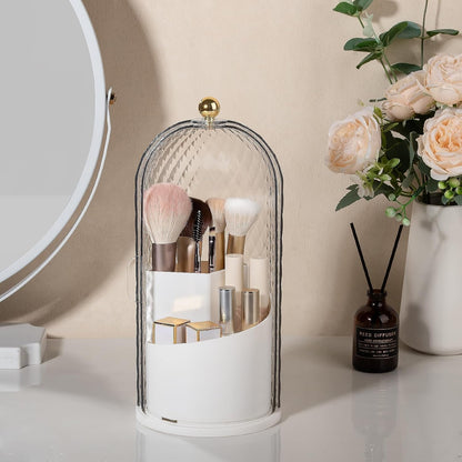 Toothbrush Holder with Cover for Bathroom Countertop, Organizer, White | Rotating 3 Slot Holder for Electric Toothbrushes, Toothpaste, Self Draining Vanity Organizer, Makeup Brush Storage
