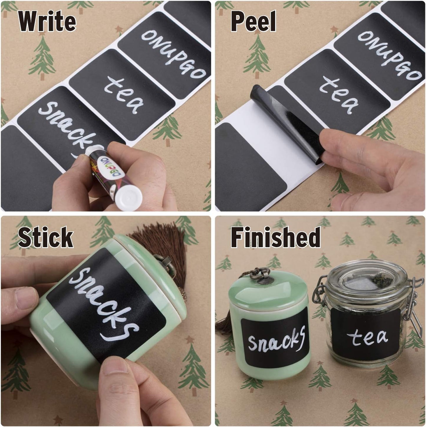 ONUPGO Chalkboard Labels-180pcs Waterproof Reusable Blackboard Stickers with 1 Liquid Chalk Marker for Mason Jars, Parties Decoration, Craft Rooms, Weddings, Storage, Organize Your Home & Kitchen