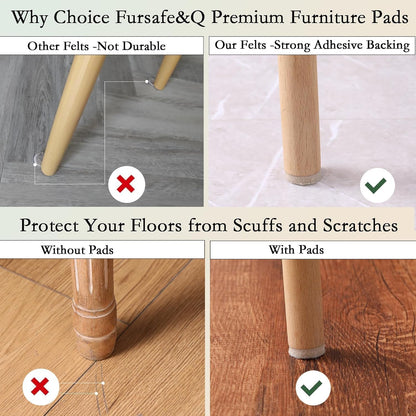 Fursafe&Q Felt Furniture Pads, Furniture Felt Pads for Hardwood Floors -Self Adhesive Chair Leg Floor Protectors, Protect Your Floors from Nicks, Bumps and Scratch,96 Pcs Round Cabinet Door Bumper