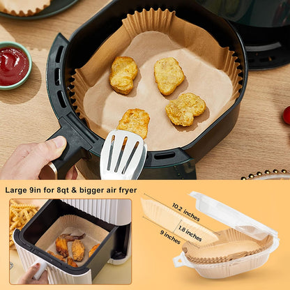 Air Fryer Liners Disposable, 100Pcs 8" Square Air Fryer Paper for 5-8 QT | Waterproof and Oilproof for Easy Cleanup, Unbleached Non-Stick Parchment Paper for 5-8 QT Air Fryer, Baking, Microwave, Oven