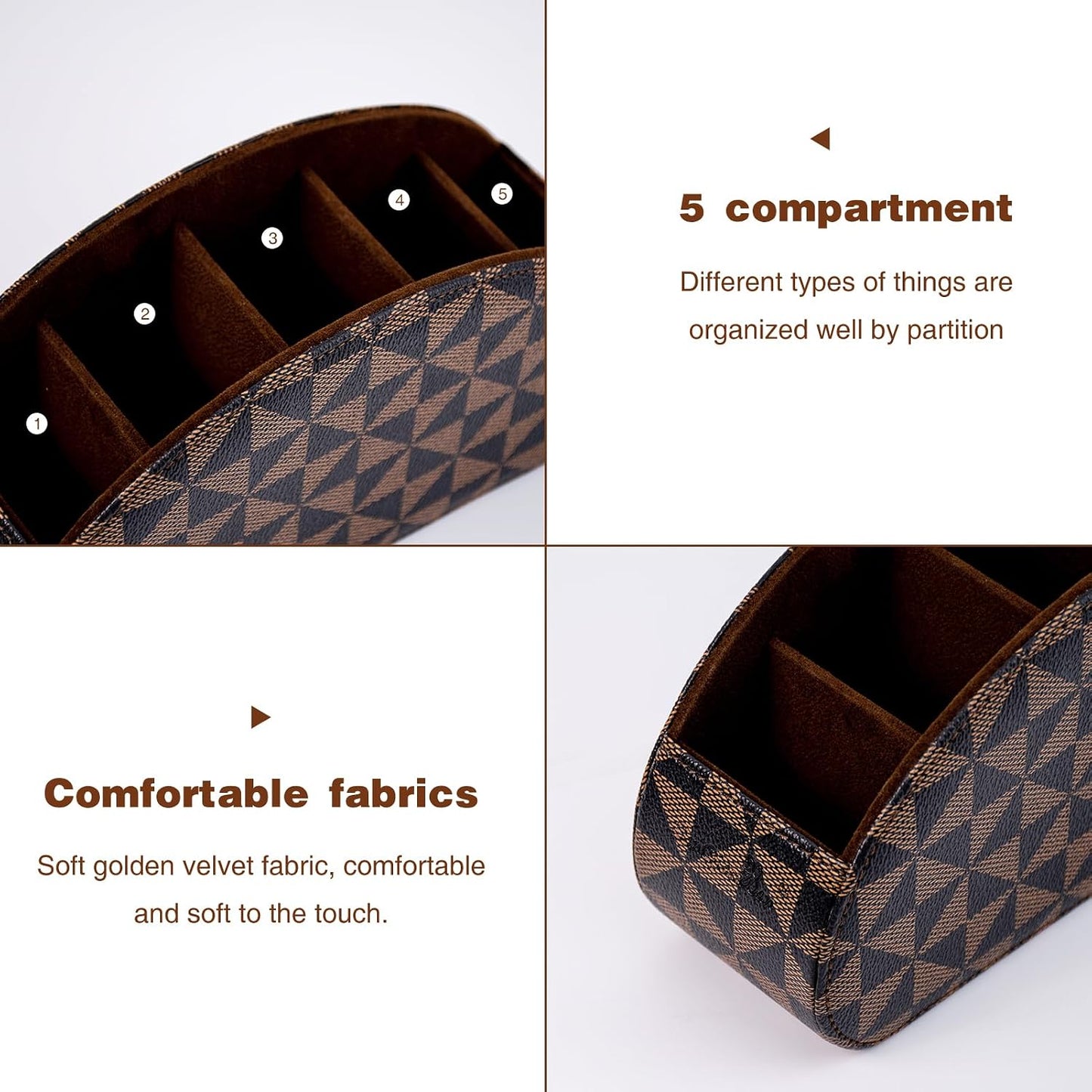 Remote Control Holders Organizer Box with 5 Compartment PU Leather Caddy | Multi-functional Office Desk Storage Caddy Store Tv Remote for Media Player,Brush,Pencil,Glassees&Office Supplies
