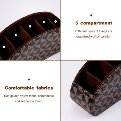 Remote Control Holders Organizer Box with 5 Compartment PU Leather Caddy | Multi-functional Office Desk Storage Caddy Store Tv Remote for Media Player,Brush,Pencil,Glassees&Office Supplies