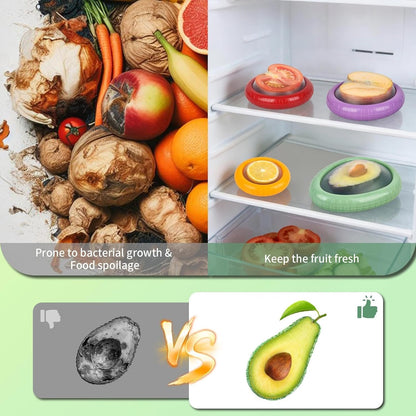 Avocado Saver Set of 4 Stretch Silicone & Plastic Food Storage Pods, Reusable Leak-Proof Produce Containers for Fridge, Keep Onion Lemon Tomato Vegetable Fresh