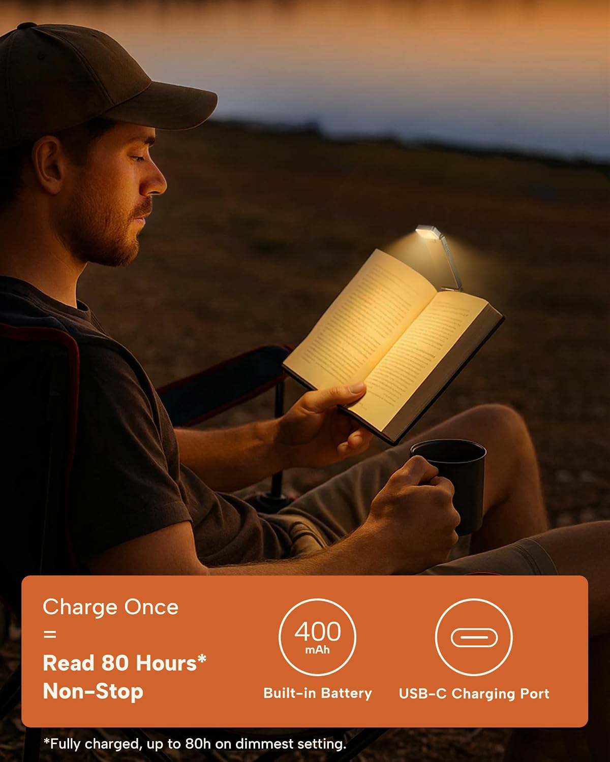 86lux Book Light, Rechargeable Reading Lights for Books in Bed | Ultralight Clip-on LED Bookmark Lamp with 3 Amber Colors & Stepless Dimming for Night Reading for Book Lovers, Ashen