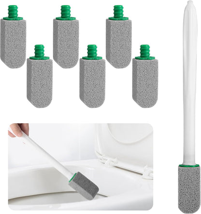Pumice Stone Toilet Bowl Cleaner with Handle, 1 Wand + 6 Pumice Stones, Clean Hard Water Stains and Rust, Suitable for Toilets, Sinks, and Grills