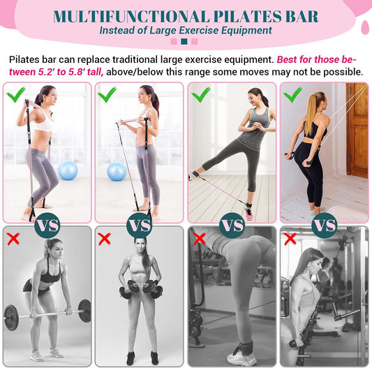 Pilates Bar Kit with Resistance Bands, Multifunctional Yoga Pilates Kit