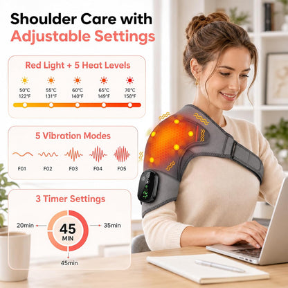 Cordless Shoulder Heating Pad with Massage, Portable Heated Shoulder Massage Wrap Pain Relief Deep Tissue for Men Women