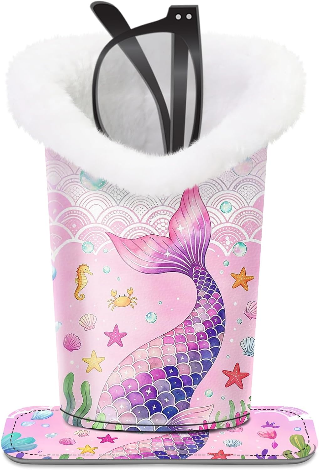 Plush Lined Eyeglasses Holder, Cute Magnetic PU Leather Glasses Stand Case for Women Men Kids